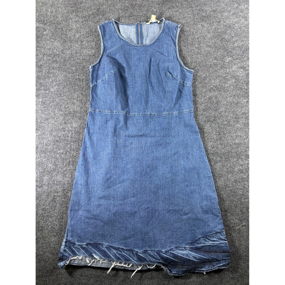 Hope & Harlow Womens Medium Wash Sleeveless Denim Dress Raw Frayed Hem Size 6